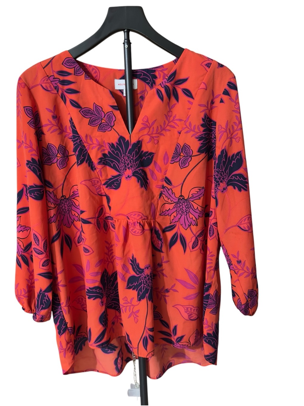 Molly & Isadora Orange Floral V-Neck Blouse